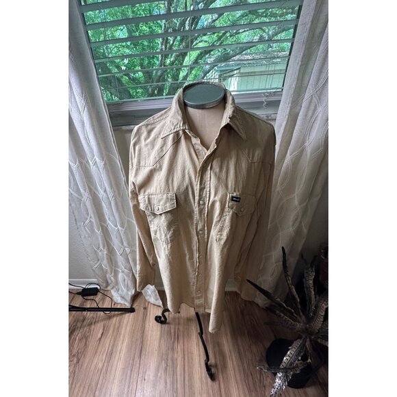 VTG Wrangler Mens XL bottlebrush distressed Pearl Snap Button-Up Shirt  chore - Picture 1 of 16